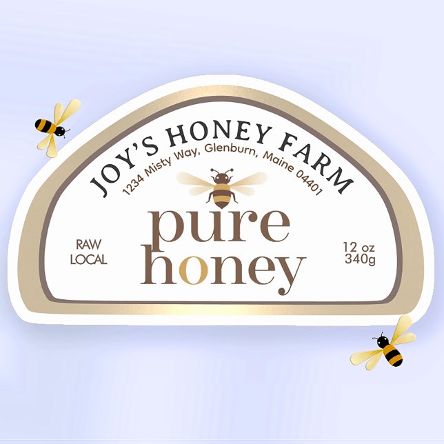 28 12oz Skep-shaped Honey Labels Gold Rim & Bee (Creator Uploaded)