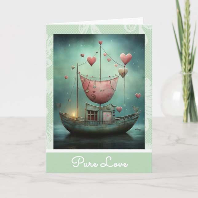 *~*  28  AP51 Romantic Love Boat Hearts Valentine  Holiday Card (Front)