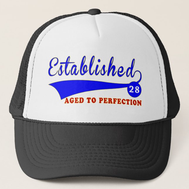 28 Birthday Aged To Perfection Trucker Hat (Front)