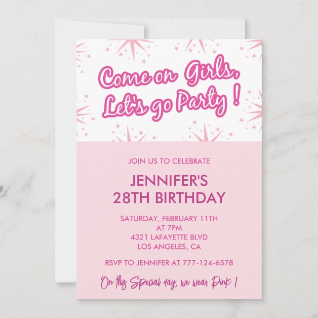 28 birthday invitation for her pink (Front)