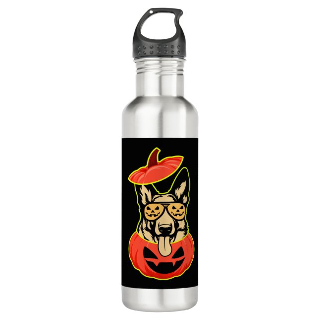 28 German Shepherd In Scary Pumpkin Shirt Funny Cu 710 Ml Water Bottle (Front)