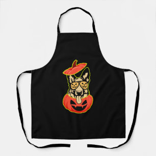 28 German Shepherd In Scary Pumpkin Shirt Funny Cu Apron