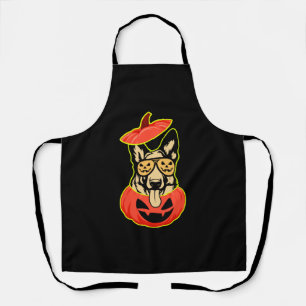 28 German Shepherd In Scary Pumpkin Shirt Funny Cu Apron