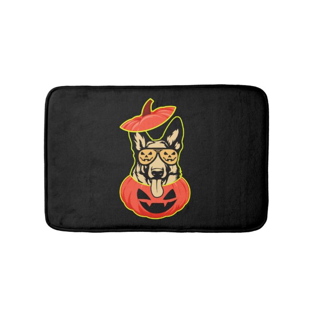 28 German Shepherd In Scary Pumpkin Shirt Funny Cu Bath Mat (Front)