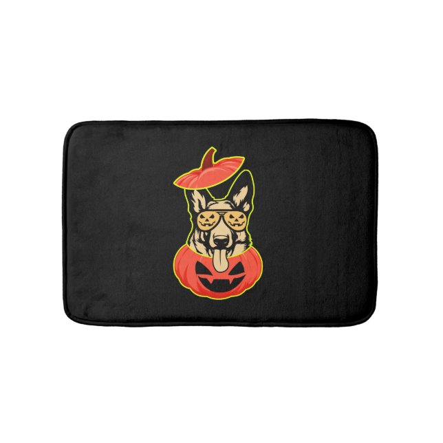 28 German Shepherd In Scary Pumpkin Shirt Funny Cu Bath Mat (Front)