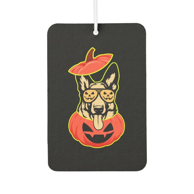 28 German Shepherd In Scary Pumpkin Shirt Funny Cu Car Air Freshener (Front)