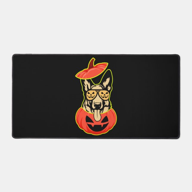 28 German Shepherd In Scary Pumpkin Shirt Funny Cu Desk Mat (Front)
