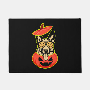 28 German Shepherd In Scary Pumpkin Shirt Funny Cu Doormat