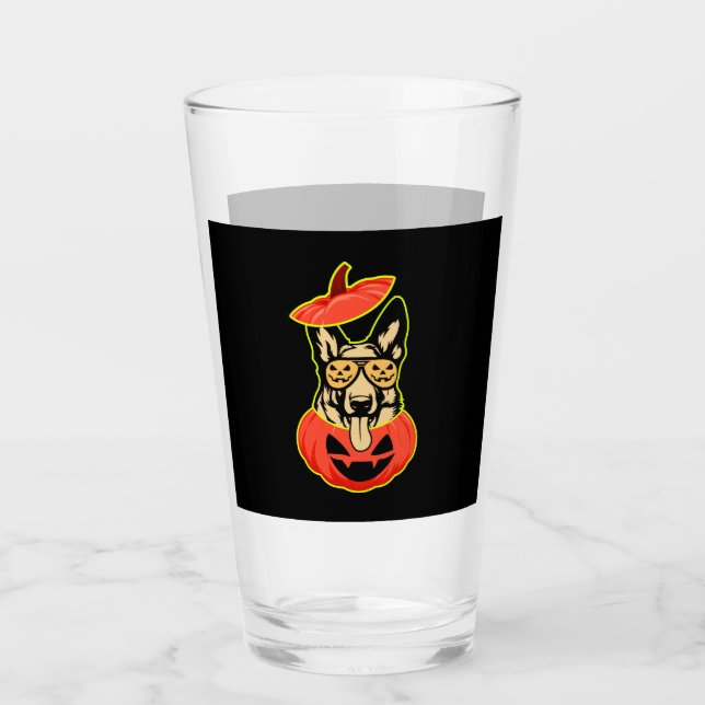 28 German Shepherd In Scary Pumpkin Shirt Funny Cu Glass (Front)