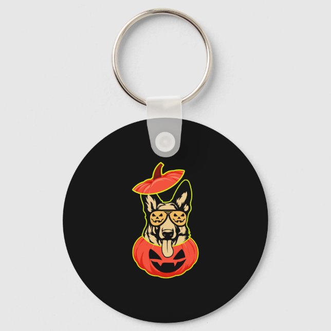 28 German Shepherd In Scary Pumpkin Shirt Funny Cu Key Ring (Front)