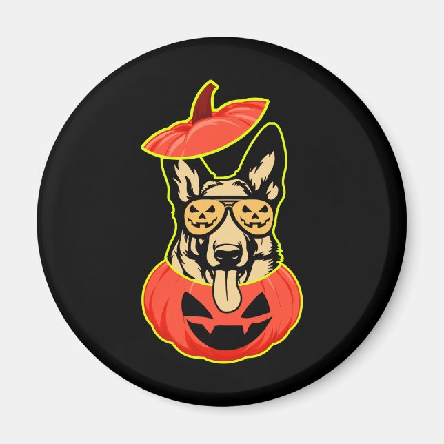 28 German Shepherd In Scary Pumpkin Shirt Funny Cu Magnet (Front)
