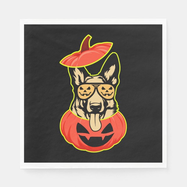 28 German Shepherd In Scary Pumpkin Shirt Funny Cu Napkin (Front)