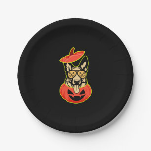 28 German Shepherd In Scary Pumpkin Shirt Funny Cu Paper Plate