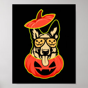 28 German Shepherd In Scary Pumpkin Shirt Funny Cu Poster