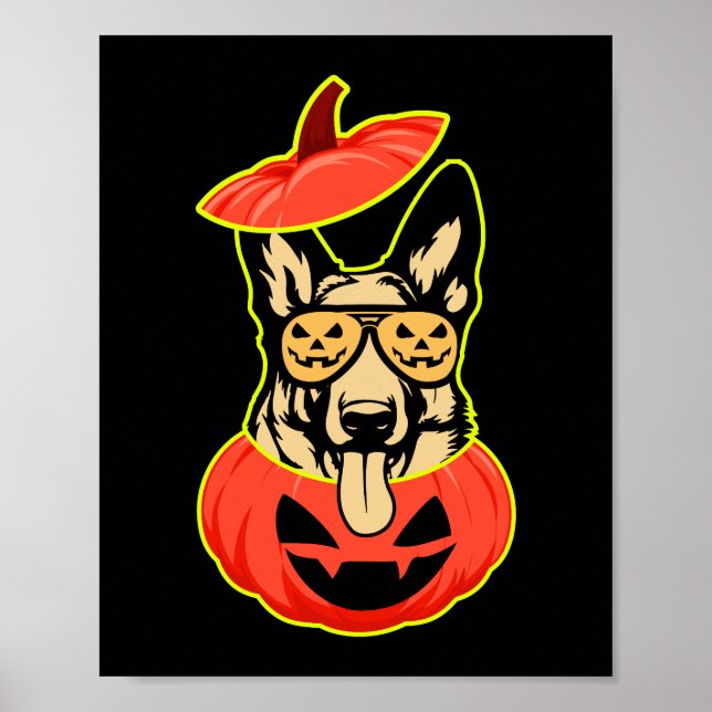 28 German Shepherd In Scary Pumpkin Shirt Funny Cu Poster (Front)