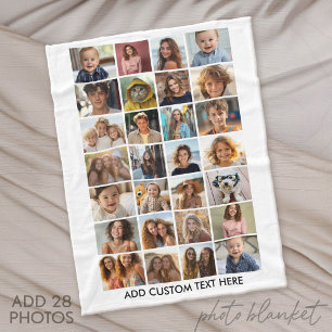 28 Photo Collage - Custom Text - Black and White Fleece Blanket