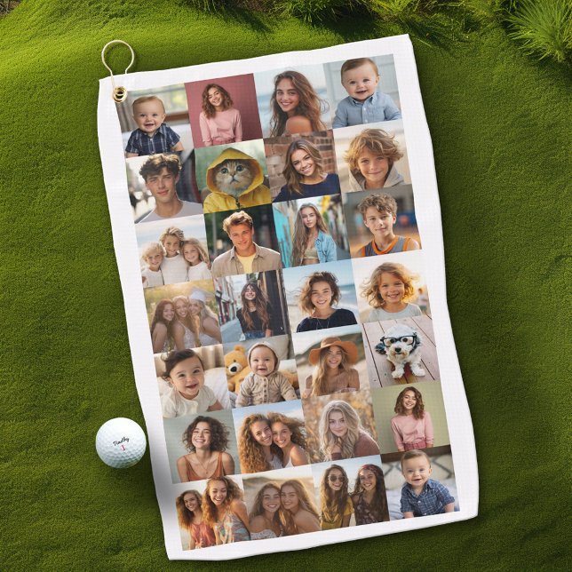 28 Photo Collage - Custom Text - Black and White Golf Towel (Custom Golf Towel with Photo Collage)