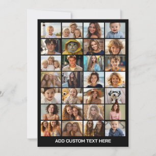 28 Photo Collage - Custom Text - Black and White Holiday Card