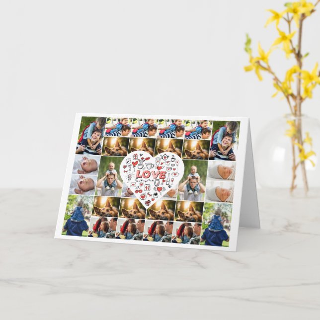 28 Photo Collage Frame with Love Hear Centerpiece Card (Yellow Flower)