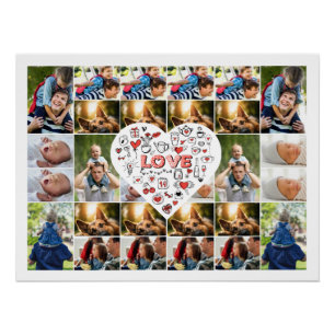 28 Photo Collage Frame with Love Hear Centerpiece Poster