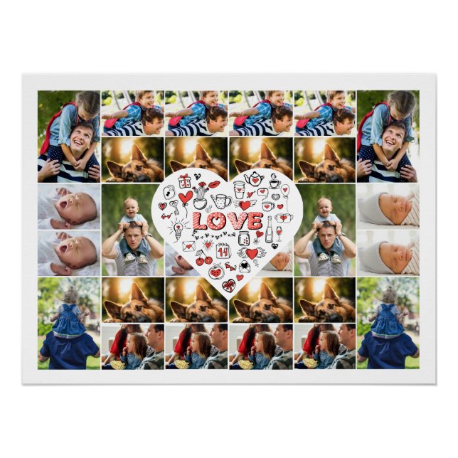 28 Photo Collage Frame with Love Hear Centerpiece Poster (Front)