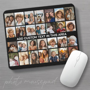 28 Photo Collage Grid - 1 Text box Black Mouse Mat