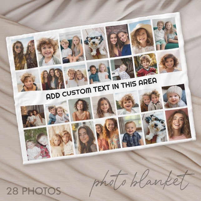 28 Photo Collage Grid - 1 Text box Fleece Blanket (Photo Blanket - Customize with your favorite pictures)