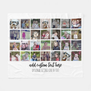 28 Photo Collage Grid - 2 Text boxes - black white Fleece Blanket
