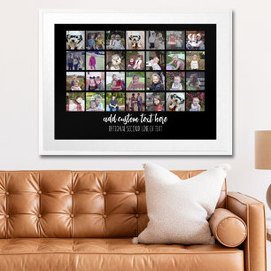 28 Photo Collage Grid - 2 Text boxes - black white Poster