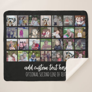 28 Photo Collage Grid - 2 Text boxes - black white Sherpa Blanket