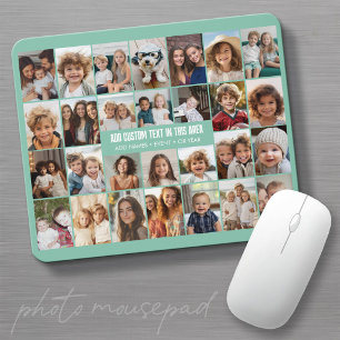 28 Photo Collage Grid - 2 Text boxes - Green Mouse Mat