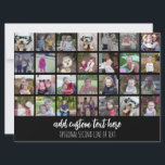 28 Photo Collage Grid - 2 Text boxes greeting card<br><div class="desc">Use 28 SQUARE photos to create a personal photo collage. This modern, clean layout includes 2 text blocks - one in a modern script and one in a san serif font to add a family name or a year or event. The background colour can be changed in the customise area....</div>