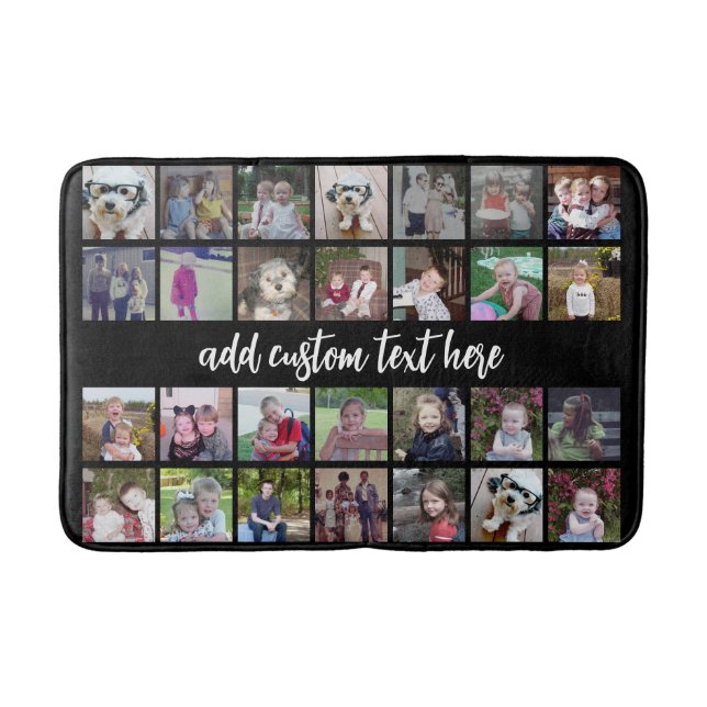 28 Photo Collage Grid - Script Text - black white Bath Mat (Front)