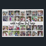 28 Photo Collage Grid - Script Text - black white Faux Canvas Print<br><div class="desc">Use 28 SQUARE photos to create a personal photo collage. This modern, clean layout includes a text block in a modern script font to add a family name or a name. The background colour can be changed in the customise area. ***For best results for this multi photo layout - crop...</div>