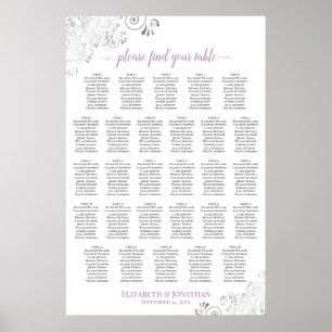 28 Table Lacy Wedding Seating Chart White Lavender