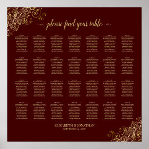 28 Table Wedding Seating Chart Auburn & Lacy Gold