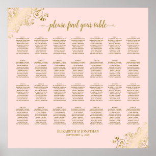 28 Table Wedding Seating Chart Blush Pink & Gold