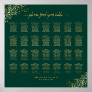 28 Table Wedding Seating Chart Emerald Green Gold