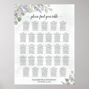 28 Table Wedding Seating Chart Eucalyptus Lavender