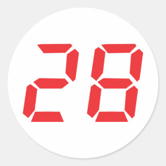 28 twenty-eight red alarm clock digital number classic round sticker