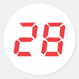 28 twenty-eight red alarm clock digital number classic round sticker