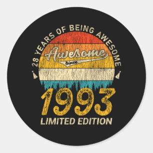 28 Year Old Bday 1993 Awesome Since 28th Birthday Classic Round Sticker