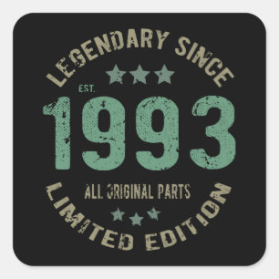 28 Year Old Bday 1993 Legend Since 28th Birthday Square Sticker