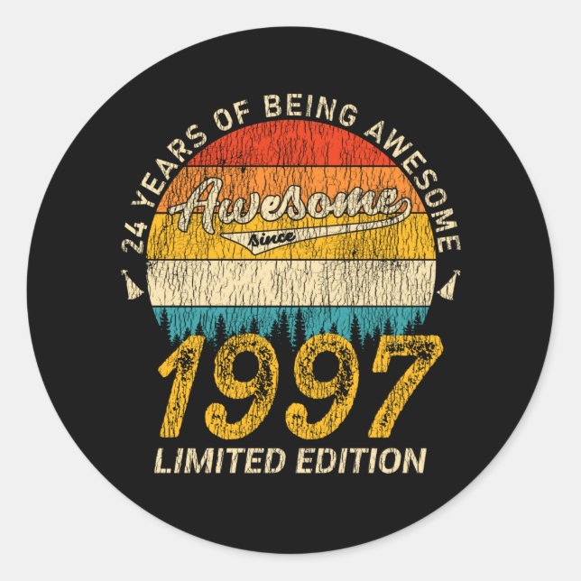28 Year Old Bday Retro Awesome 28th Birthday Gift Classic Round Sticker (Front)