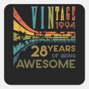 28 Year Old Birthday Vintage 1994 28th Birthday Square Sticker