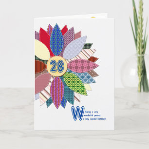 28 years old, stitched flower birthday card