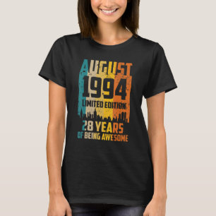 28th Birthday 28 Years Awesome Since August 1994 V T-Shirt