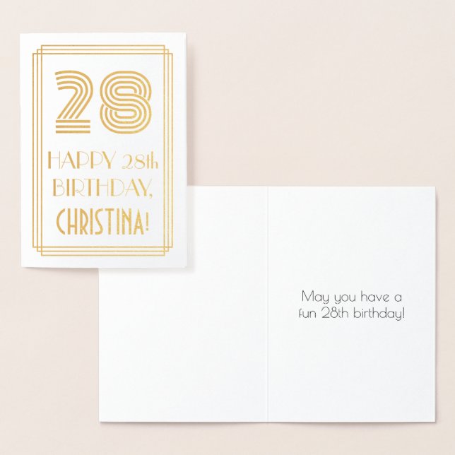 28th Birthday - Art Deco Inspired Look "28" & Name Foil Card (Display)
