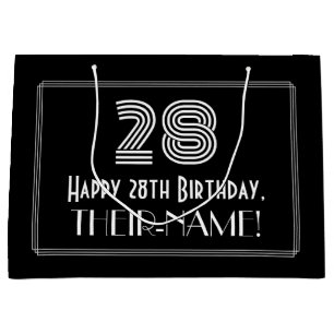 28th Birthday — Art Deco Inspired Look "28" & Name Large Gift Bag