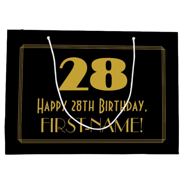 28th Birthday — Art Deco Inspired Look "28" & Name Large Gift Bag (Back)